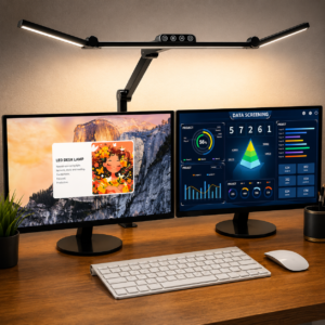 DeskLuma Multi-Head LED Desk Lamp – Black Adjustable Dual-Monitor Light Fixture